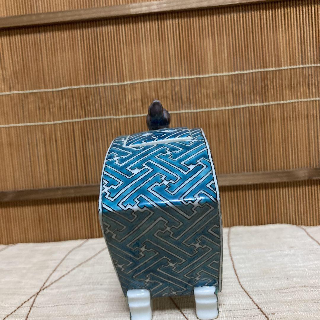 九谷焼　吉田屋風牡丹　山水獅子　扇型香炉