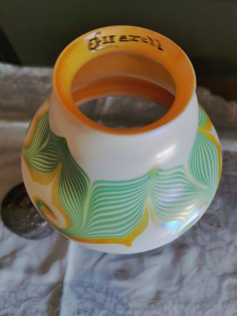 アンティーク ファヴリルガラス Quezell イリデッセンス ブロンズランプ