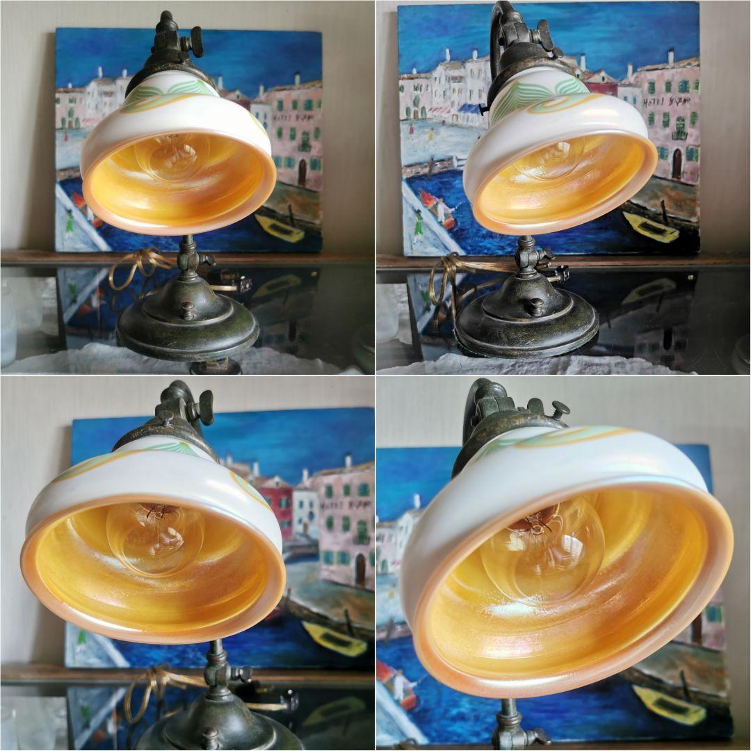 アンティーク ファヴリルガラス Quezell イリデッセンス ブロンズランプ