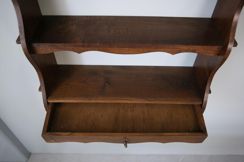 イギリスアンティーク木製ウォールシェルフ/壁掛けラック/飾り棚(92-209)