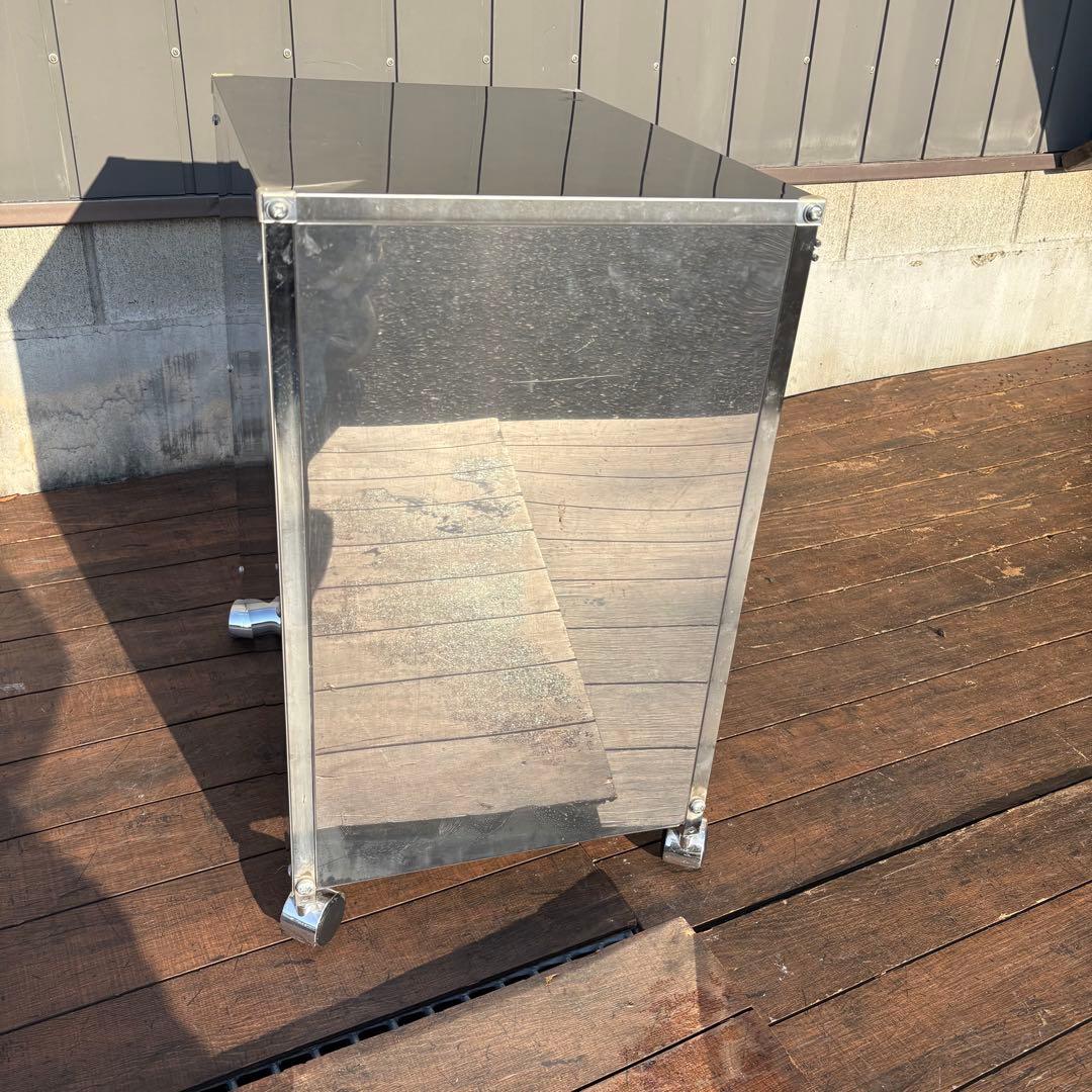 インダストリアル ステンレス製 ゴミ箱ワゴン キャスター付き 業務用 分別 木目