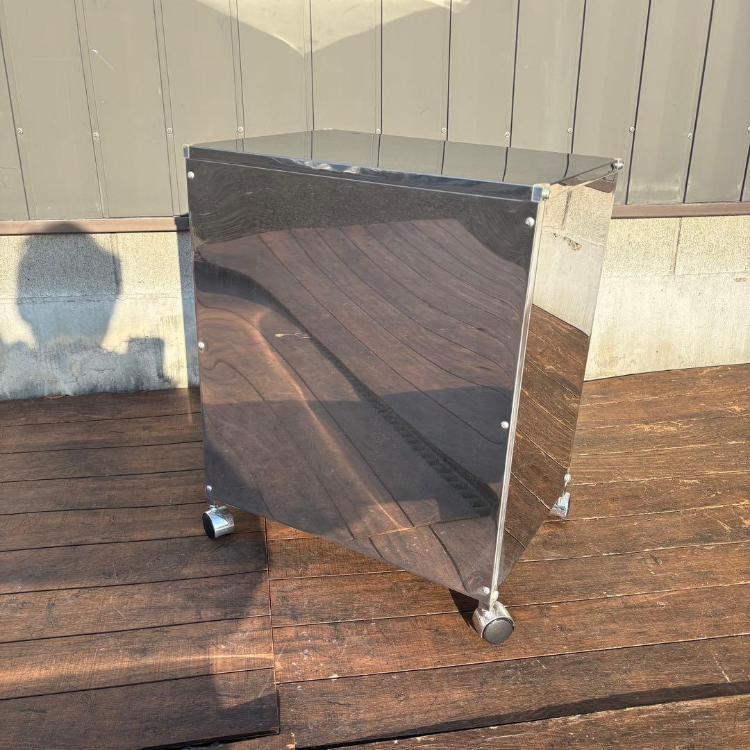 インダストリアル ステンレス製 ゴミ箱ワゴン キャスター付き 業務用 分別 木目