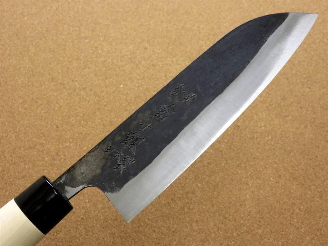 関の刃物 三徳包丁 180mm 黒打 青紙2号 軟鉄 魚 肉切 口金付 万能包丁