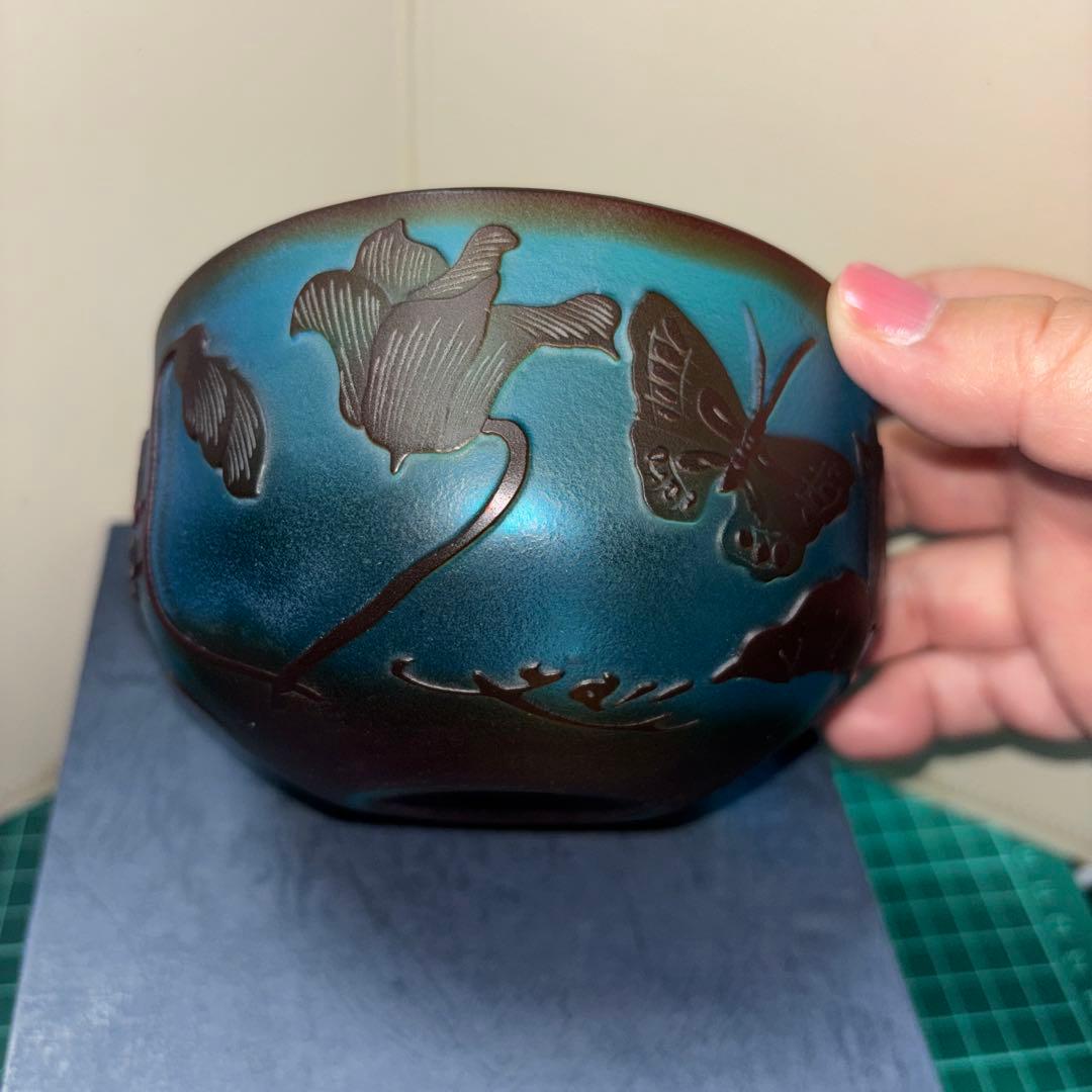 レトロ　被せガラス　ガレ風　ボウル　小鉢