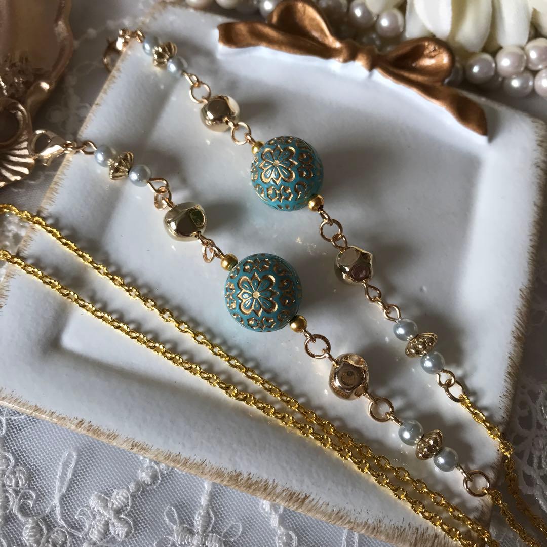 ♪496❤️ アンティーク　ビーズ　マスクチェーン　メガネチェーン　ハンドメイド