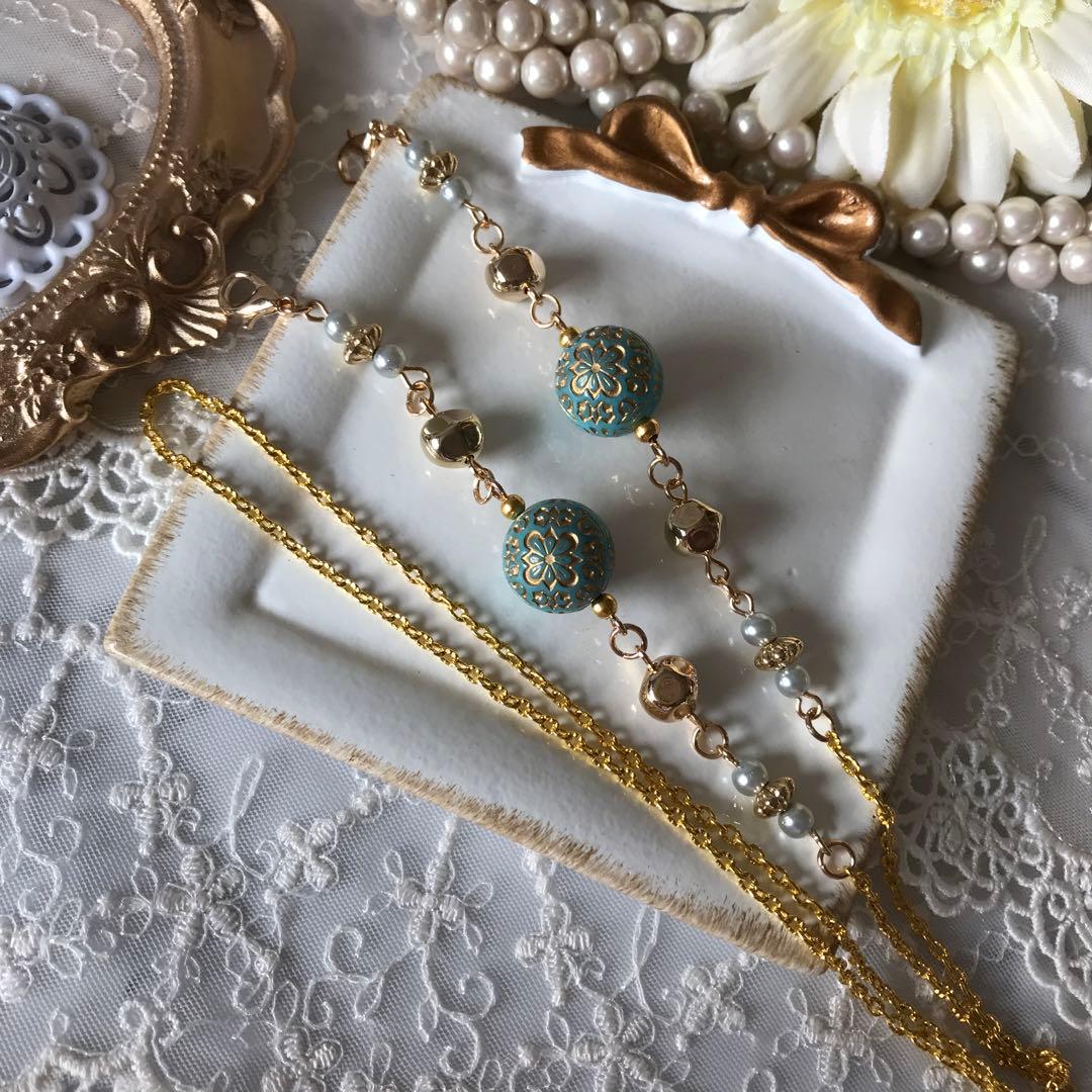 ♪496❤️ アンティーク　ビーズ　マスクチェーン　メガネチェーン　ハンドメイド