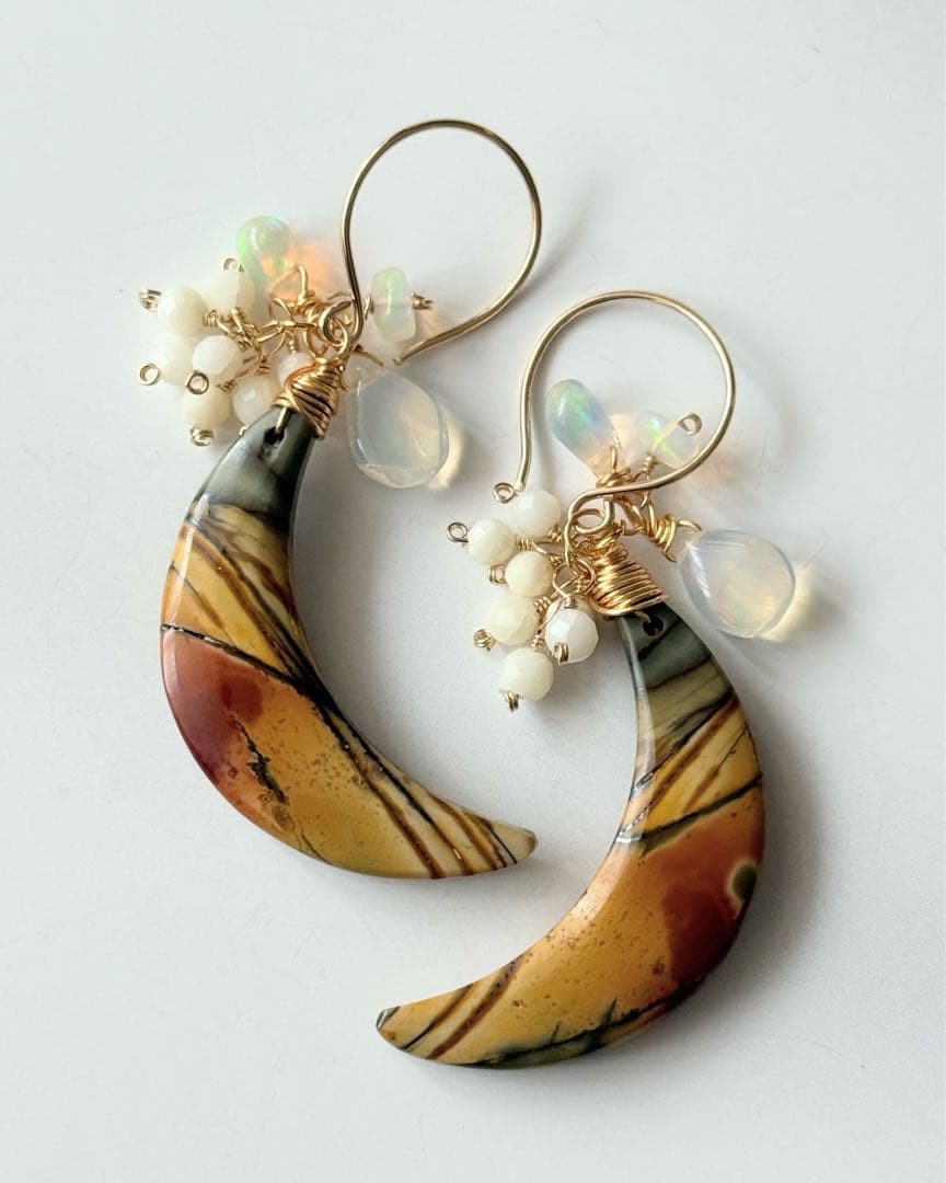 14kgf 天然石　ピカソジャスパー　オパール　ホワイトコーラル　ピアス