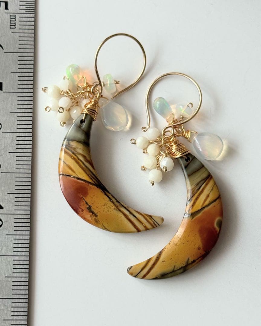 14kgf 天然石　ピカソジャスパー　オパール　ホワイトコーラル　ピアス