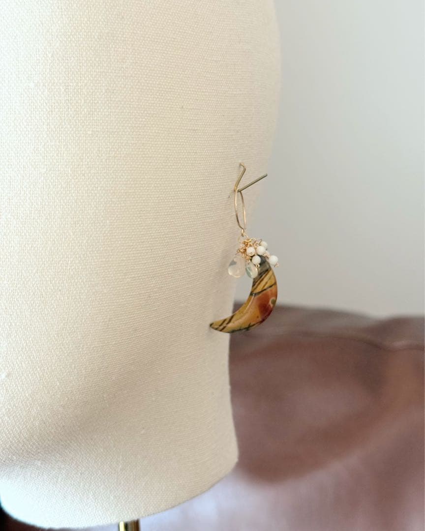 14kgf 天然石　ピカソジャスパー　オパール　ホワイトコーラル　ピアス