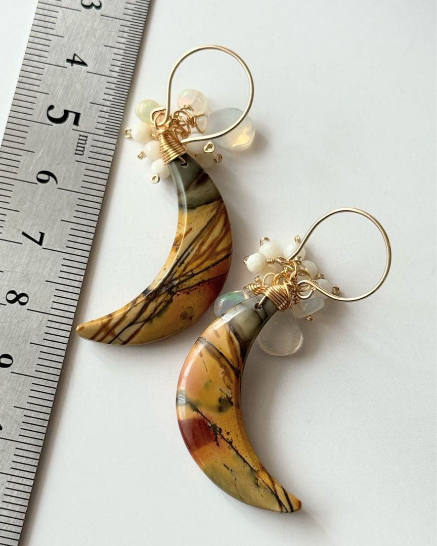 14kgf 天然石　ピカソジャスパー　オパール　ホワイトコーラル　ピアス