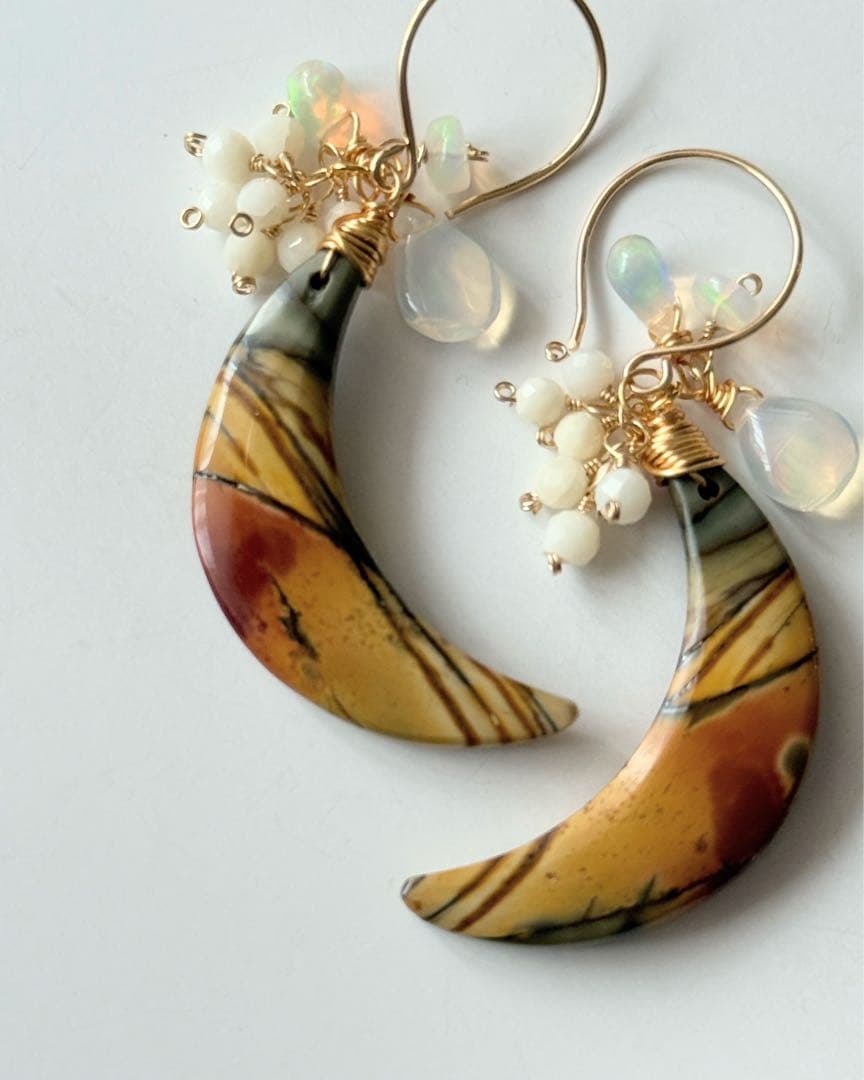 14kgf 天然石　ピカソジャスパー　オパール　ホワイトコーラル　ピアス