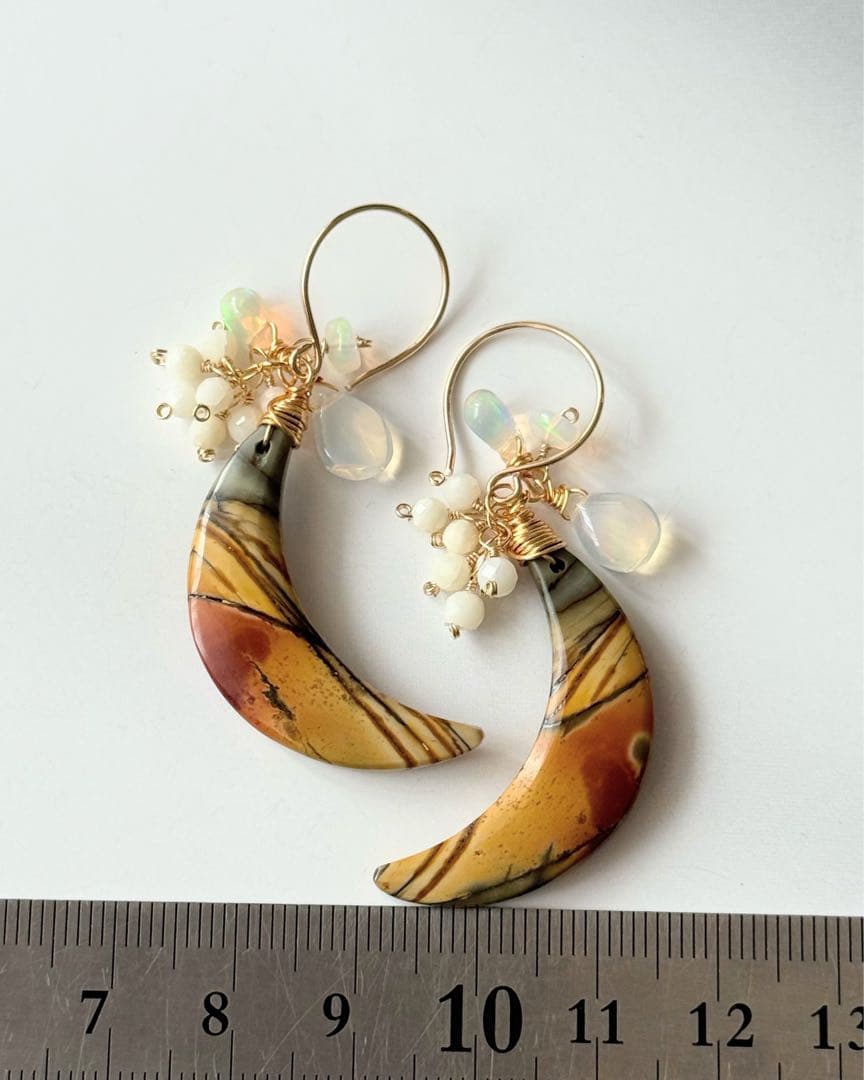 14kgf 天然石　ピカソジャスパー　オパール　ホワイトコーラル　ピアス