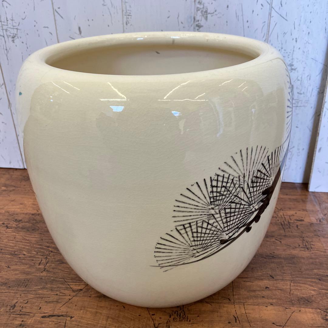 昭和レトロ 焼物 松幸 陶器製 水墨画 墨 火鉢 睡蓮鉢 金魚鉢 メダカ鉢