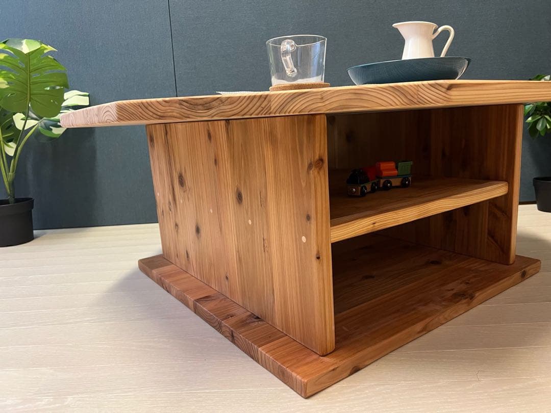 【送料無料】 ローテーブル 八角形 90cm 杉 ナチュラル 棚付き