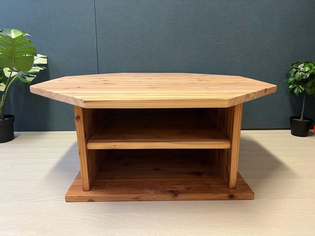 【送料無料】 ローテーブル 八角形 90cm 杉 ナチュラル 棚付き