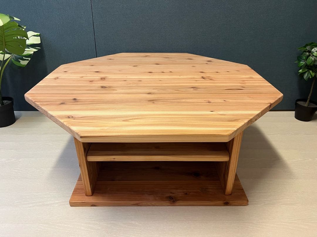 【送料無料】 ローテーブル 八角形 90cm 杉 ナチュラル 棚付き