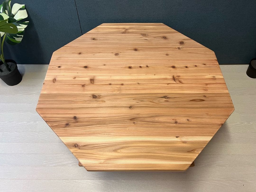 【送料無料】 ローテーブル 八角形 90cm 杉 ナチュラル 棚付き