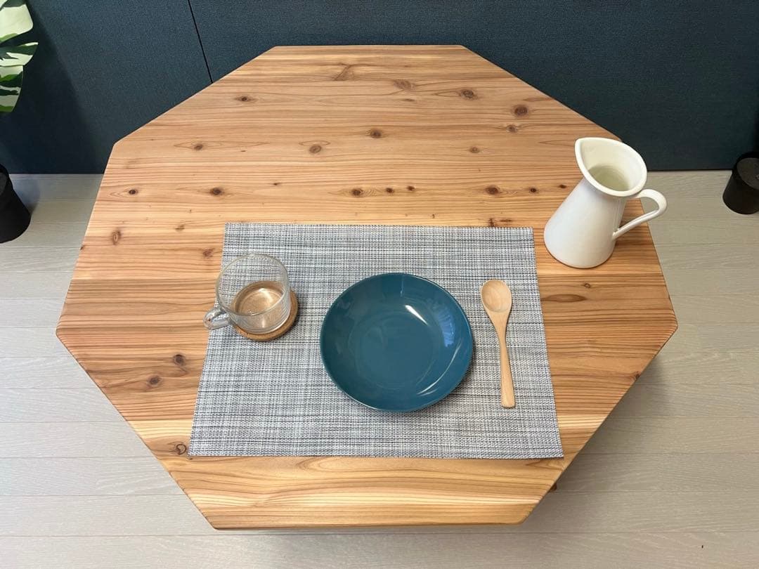 【送料無料】 ローテーブル 八角形 90cm 杉 ナチュラル 棚付き