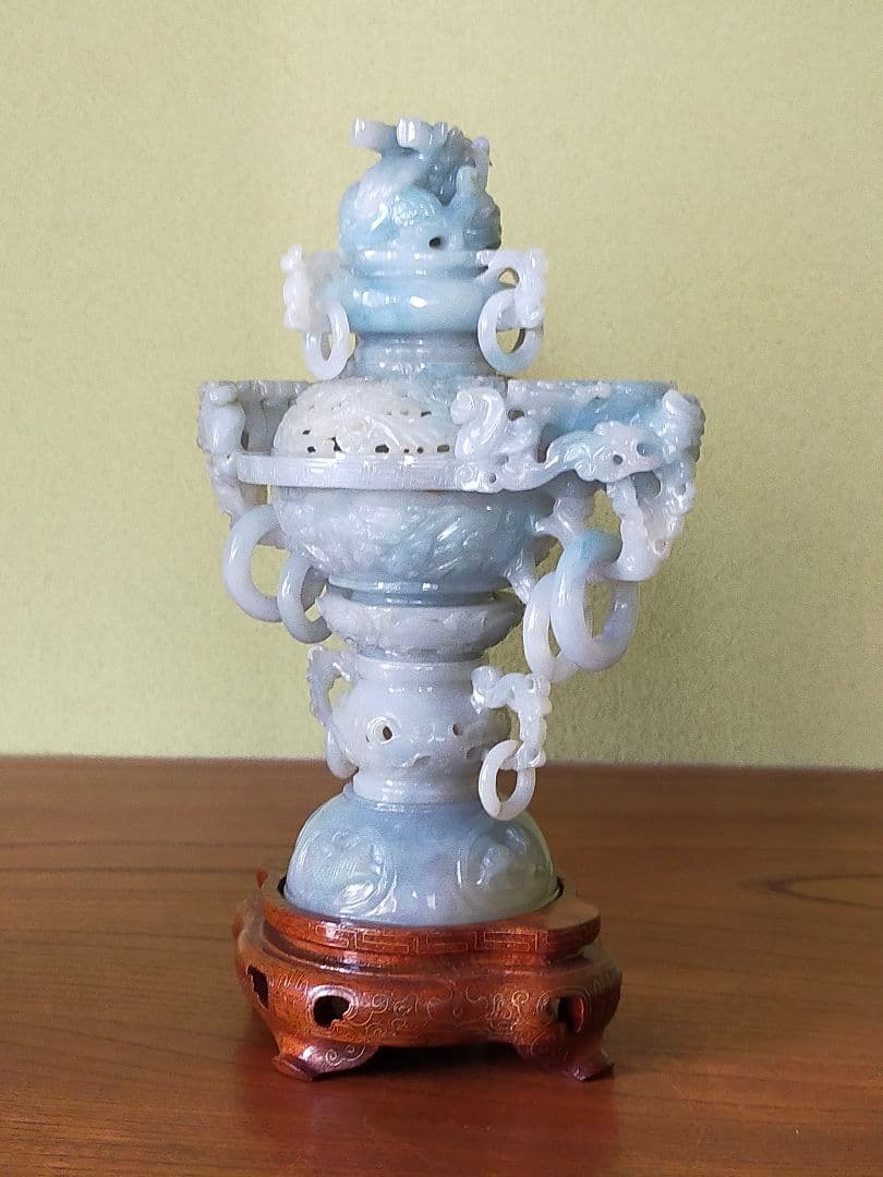 香炉 天然翡翠(硬玉) 彫刻 置物