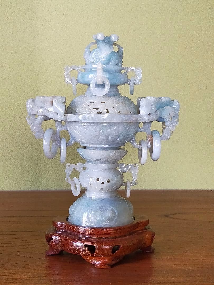 香炉 天然翡翠(硬玉) 彫刻 置物