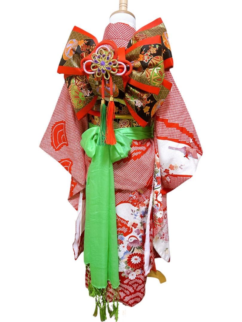 鹿の子柄♡七五三　7歳　女の子　フルセット　一式　赤系　ゴールド　黒