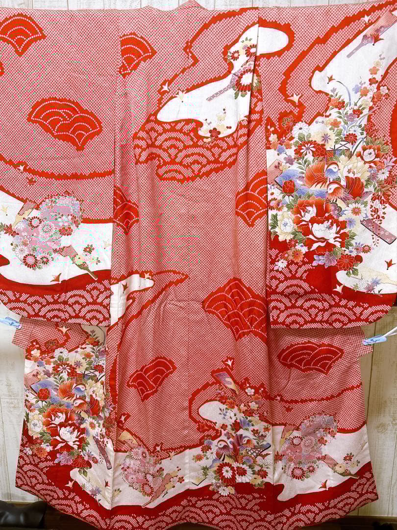 鹿の子柄♡七五三　7歳　女の子　フルセット　一式　赤系　ゴールド　黒