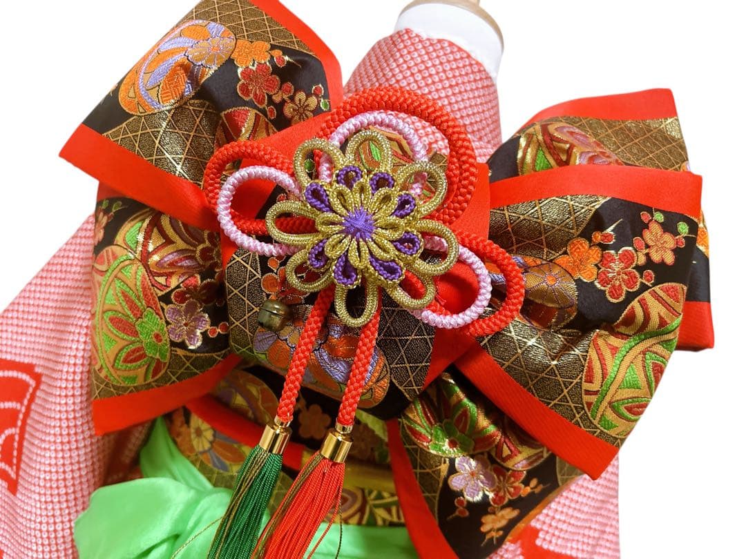 鹿の子柄♡七五三　7歳　女の子　フルセット　一式　赤系　ゴールド　黒