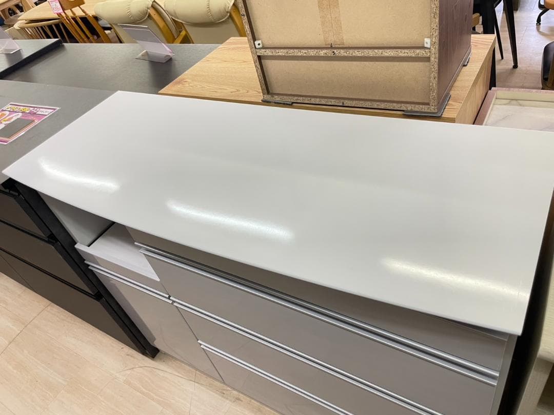 キッチンカウンター　幅120　サイドボード　ホワイト　ラック　食器棚　棚　引出