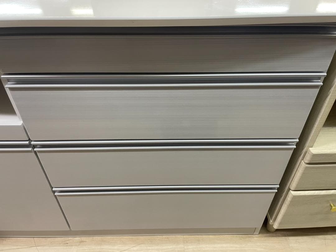 キッチンカウンター　幅120　サイドボード　ホワイト　ラック　食器棚　棚　引出