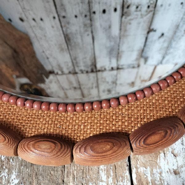 70-80s ヴィンテージ ラウンド ウッド フレーム ウォールミラー 壁掛け鏡