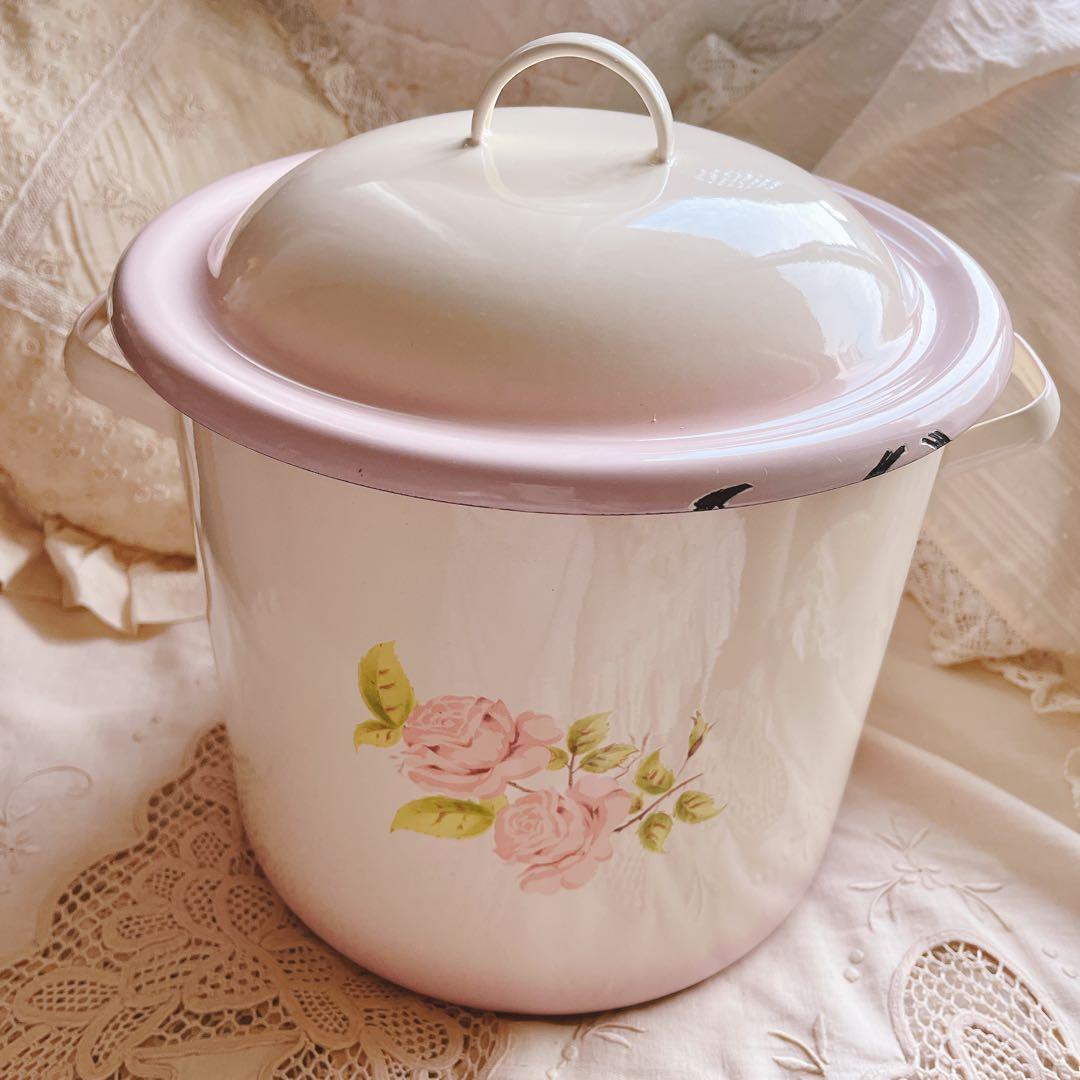 お値下げ♡イマンダイアナローズホーローライスキャニスター缶マニー薔薇アンティーク