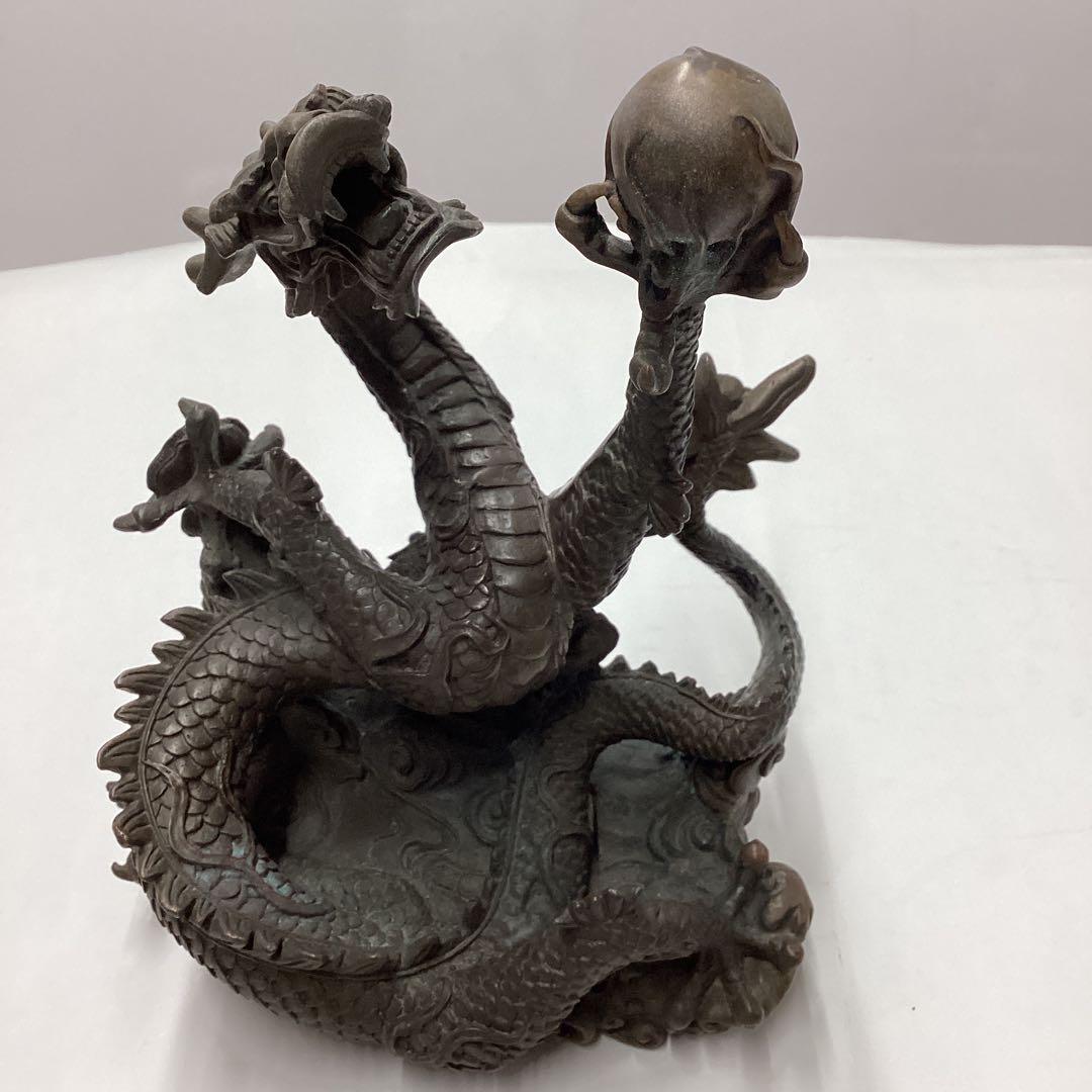 真鍮(？)か銅（？) 龍の置物　オブジェ　　［匿名便］