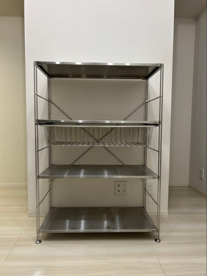 無印良品　ステンレスユニットシェルフ キッチン ラック　バスケット付き