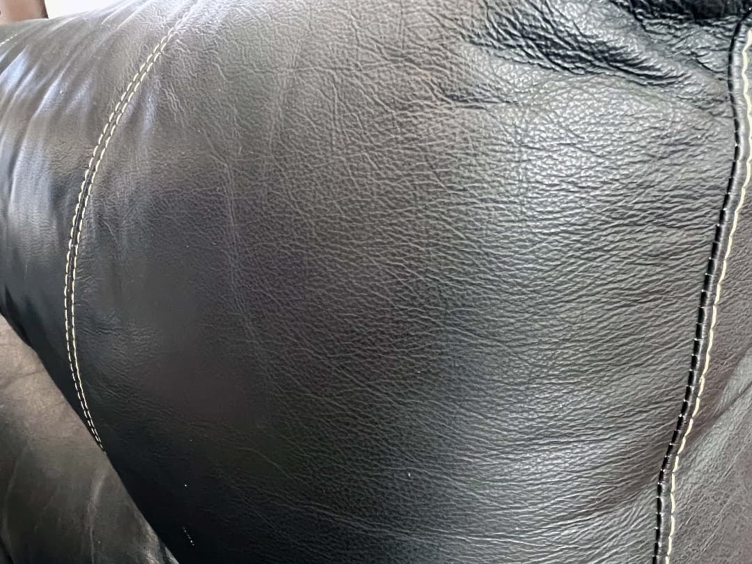 2人がけソファ 天然皮革　ブラック