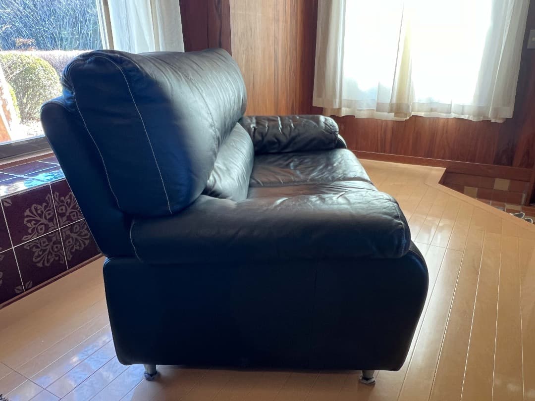 2人がけソファ 天然皮革　ブラック