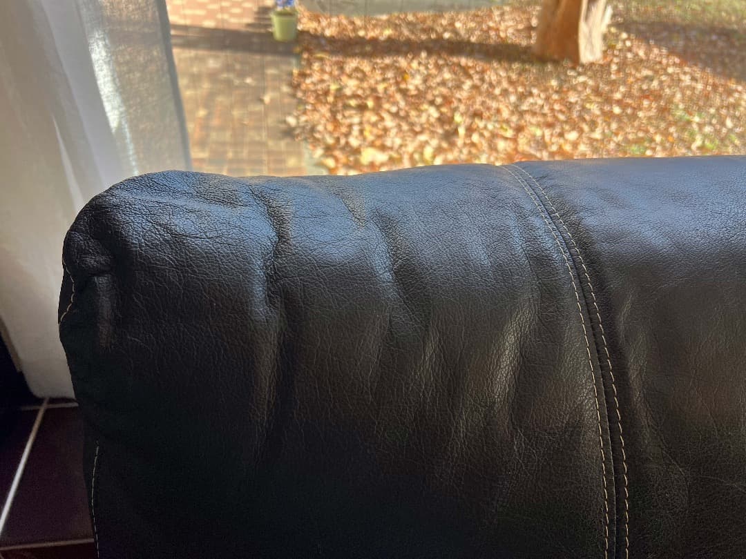 2人がけソファ 天然皮革　ブラック