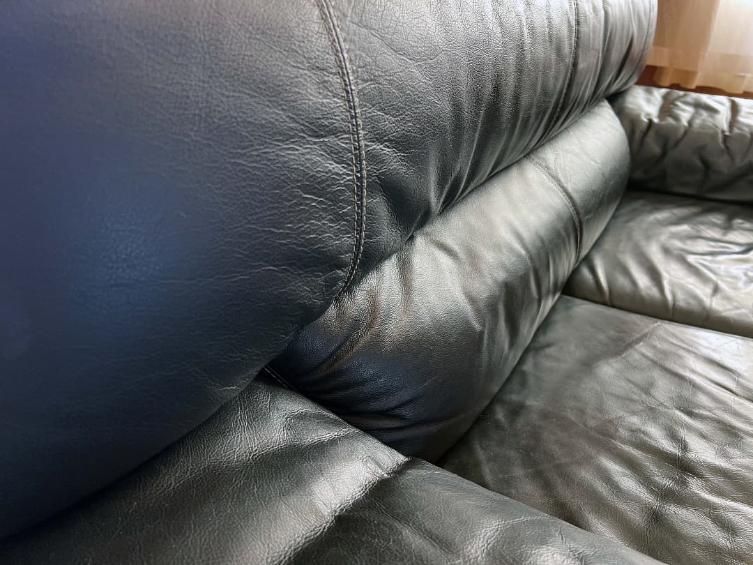 2人がけソファ 天然皮革　ブラック