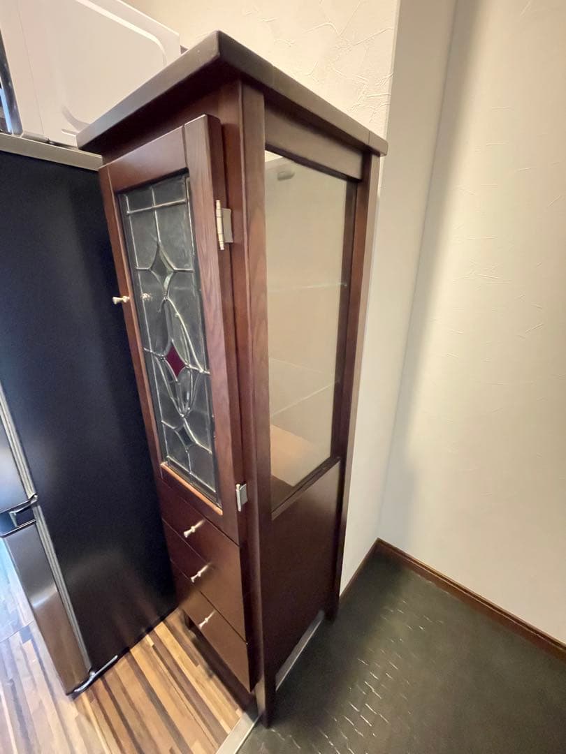 木製キャビネット ダークブラウン 3段引き出し