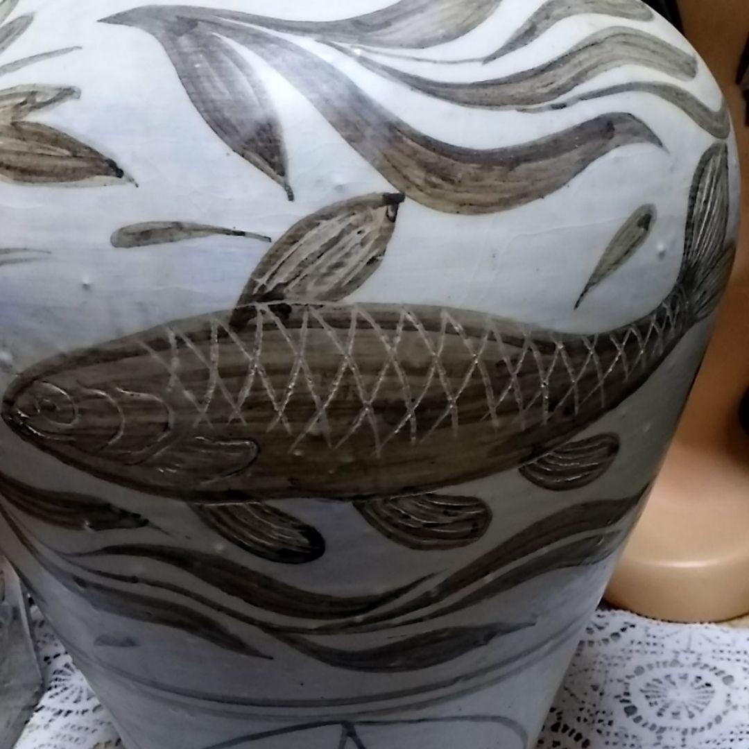 中国　古玩　磁州釜魚紋やきもの