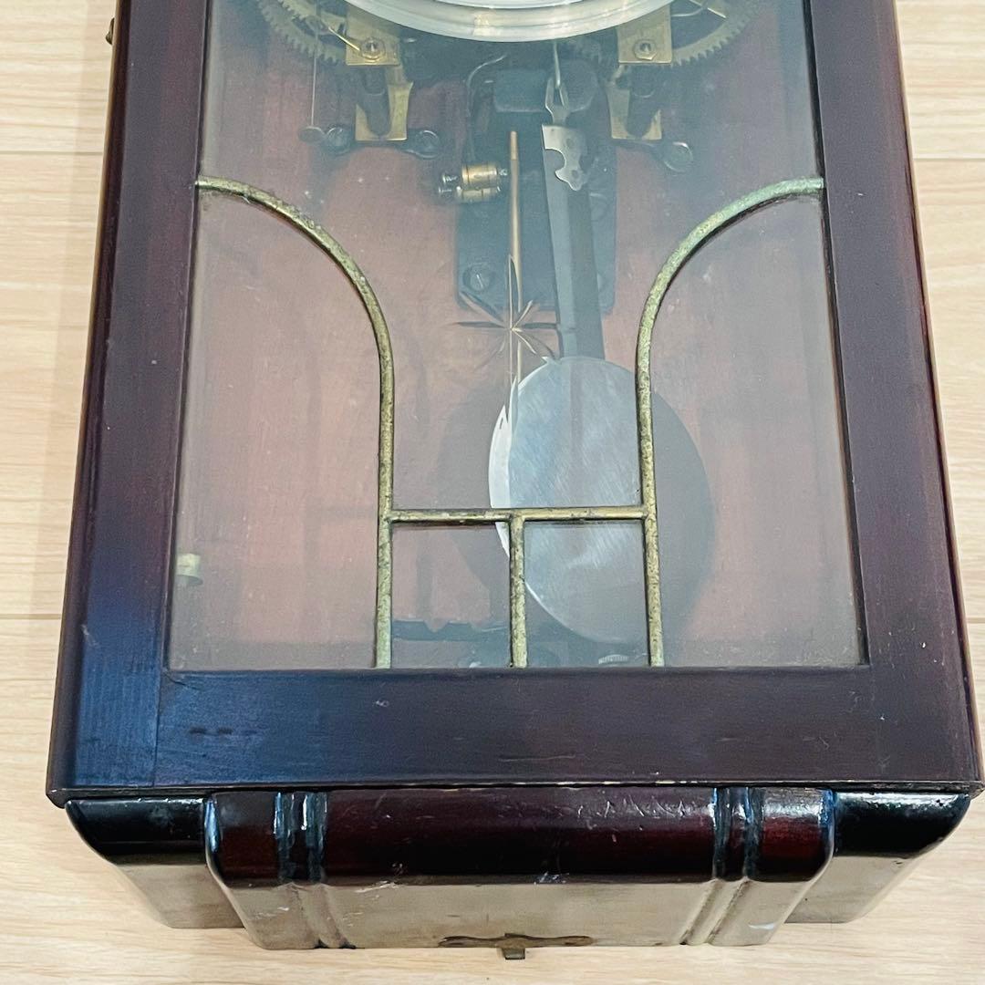 昭和レトロ アンティーク 津田時計 振り子時計 木製枠 掛時計 ゼンマイ式