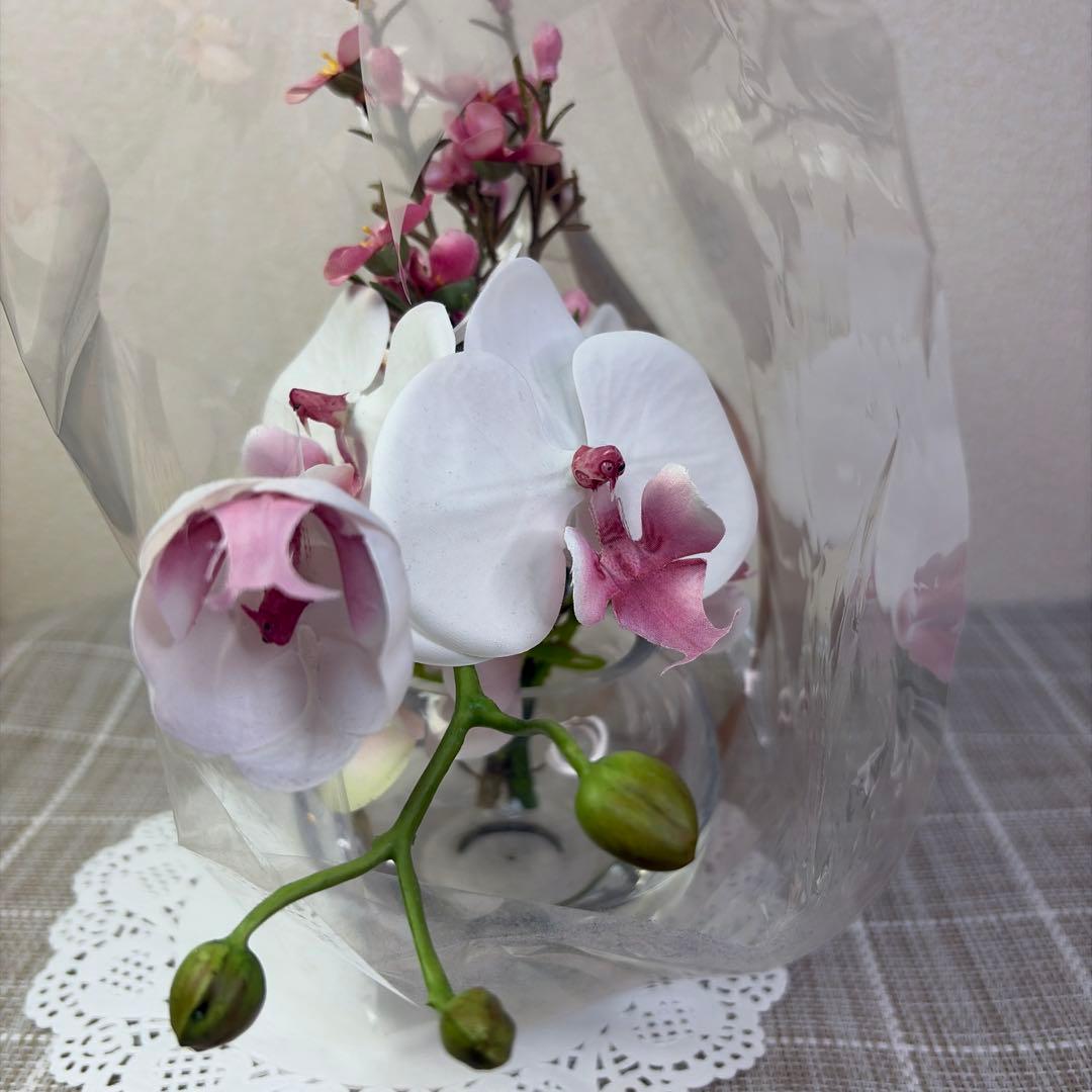 エミリオロバ アーティフィシャルフラワー 蘭 胡蝶蘭 ガラスベース ショッパー付
