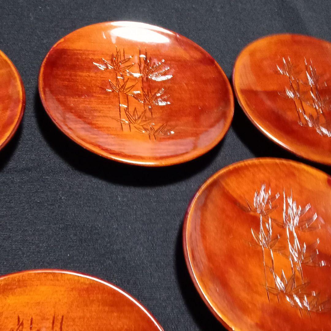 木製つや有り銘々皿 丸五寸 5枚揃い 竹林 未使用 菓子皿 - メルカリ