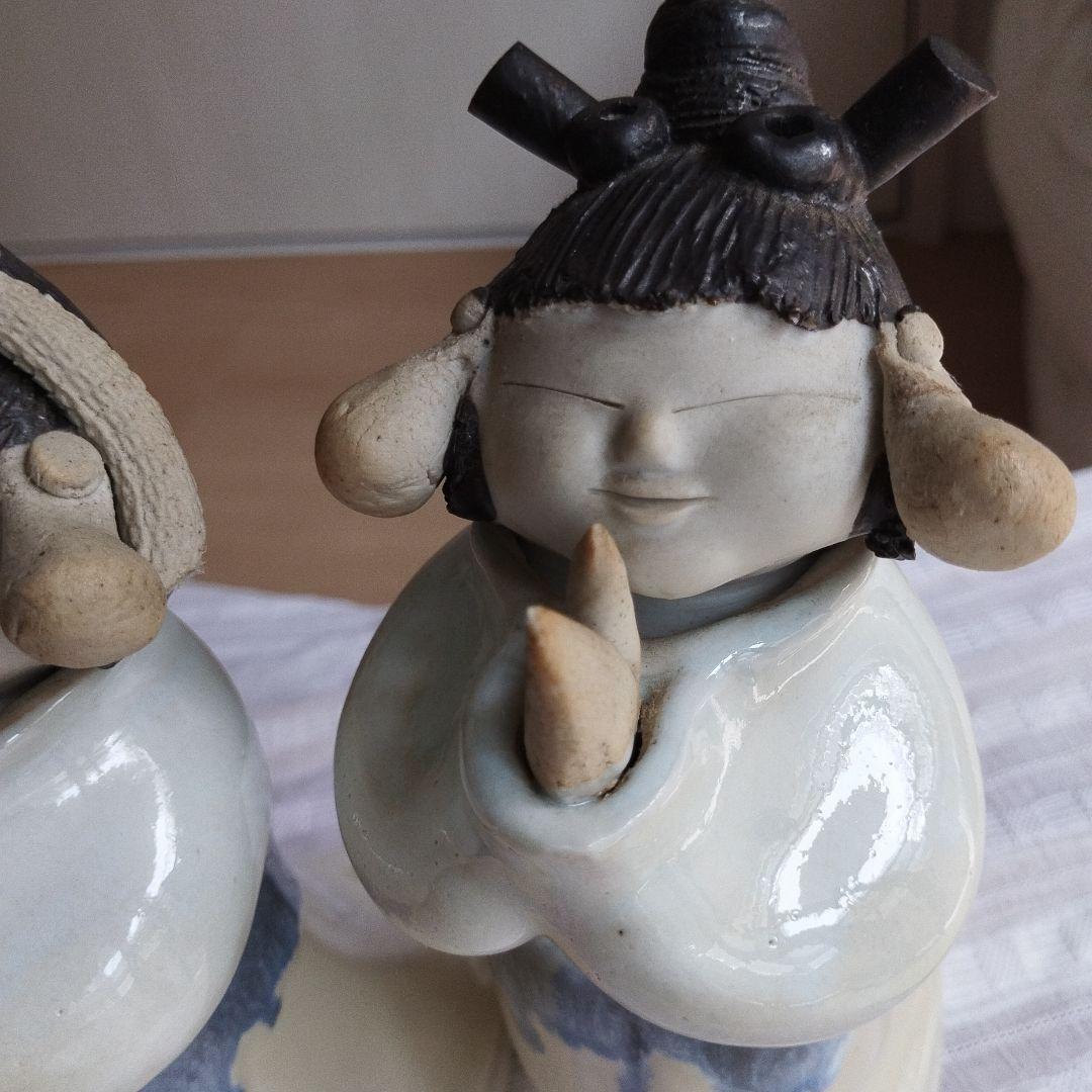 砥部焼　青芳人形【念ずれば花ひらく】三体セット　お値下げしました