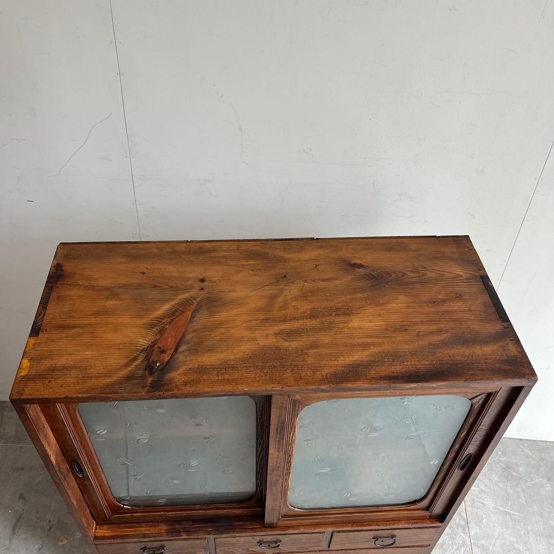 アンティーク ガラス 戸棚 キャビネット 飾り棚 昭和レトロ 無垢材 z499