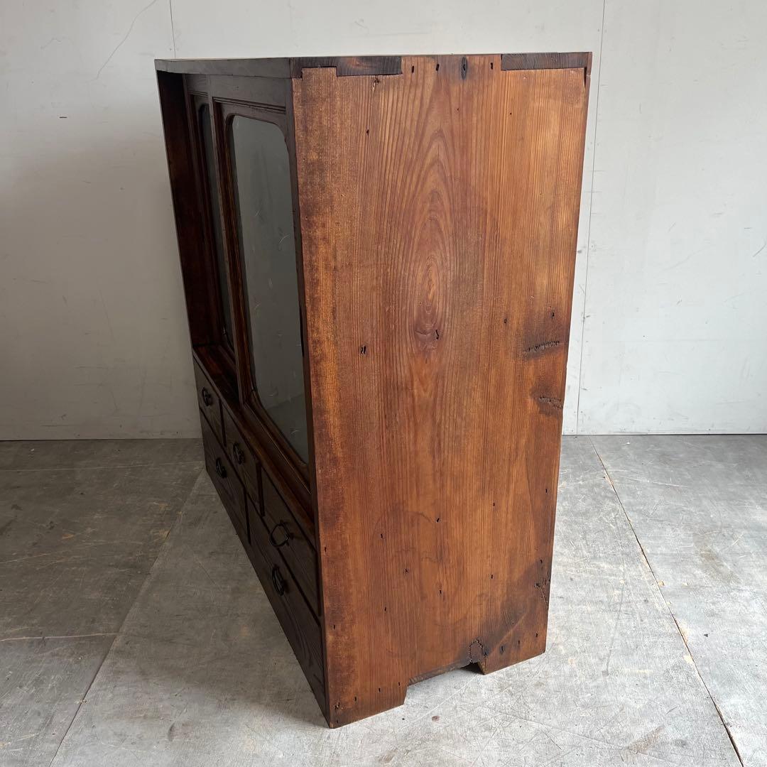 アンティーク ガラス 戸棚 キャビネット 飾り棚 昭和レトロ 無垢材 z499