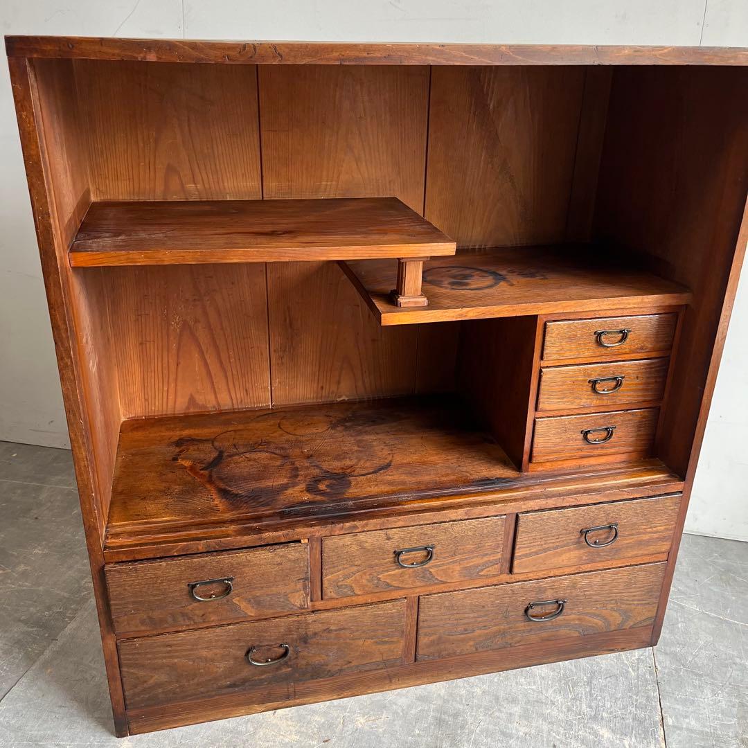 アンティーク ガラス 戸棚 キャビネット 飾り棚 昭和レトロ 無垢材 z499