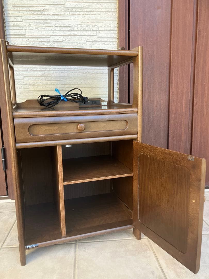 ◉カリモク◉木製サイドキャビネット 電話台 コンセント付 収納家具