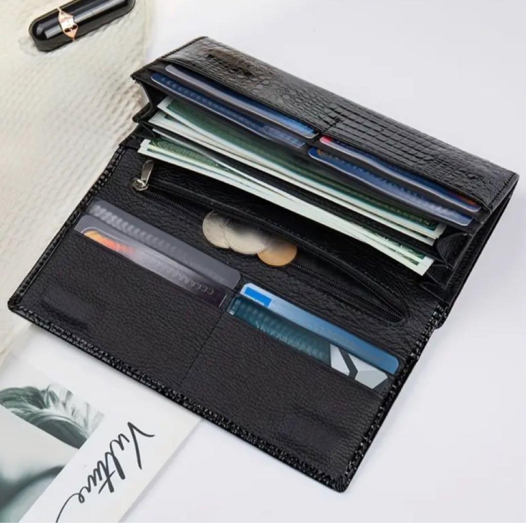 本革　高品質　財布　長財布 ブラック　黒　シンプル　牛皮