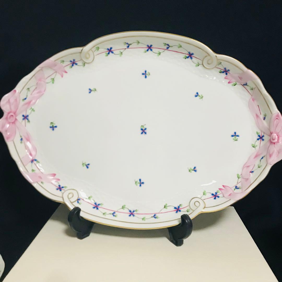 ヘレンド     コーンフラワー　矢車菊　テテアテテセット  パーティトレイ