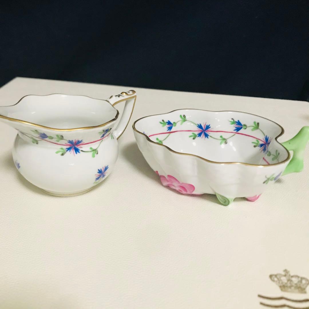 ヘレンド     コーンフラワー　矢車菊　テテアテテセット  パーティトレイ